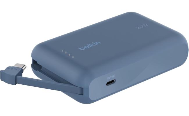 Belkin BoostCharge power bank 10000mAh, portable power bank with integrated cable PD 20W, fast charge USB-C power delivery, power bank fast charging for iPhone 16 series, iPad Pro, Galaxy S24 and more - Blue